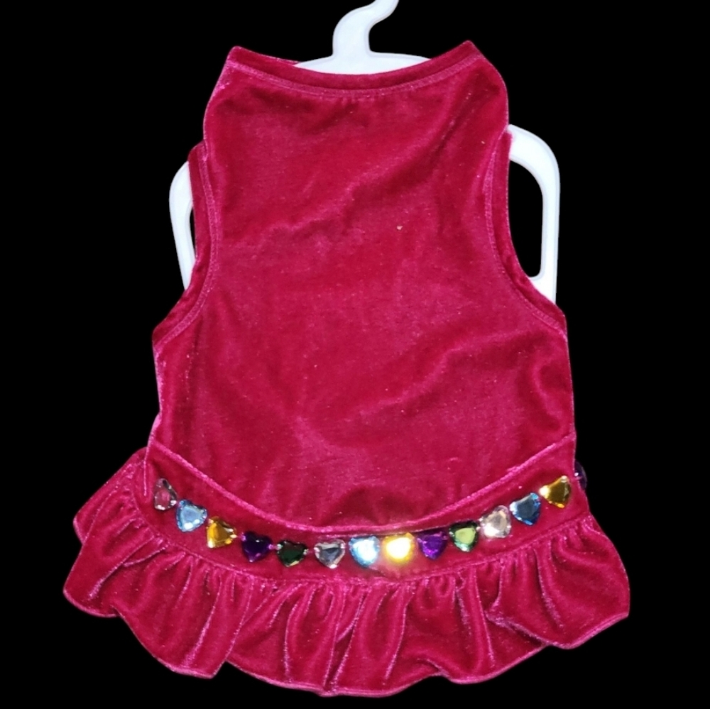 Simply Dog Pnk Velvet Dress MEDIUM Ruffle Heart Rhinestone Holiday Retroglam NEW